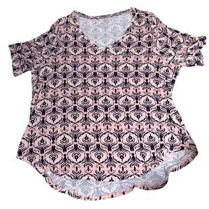 LaneBryant Pink Damask Print  Scoop Neck Top Womens Plus Size 18/20 Short Sleeve
